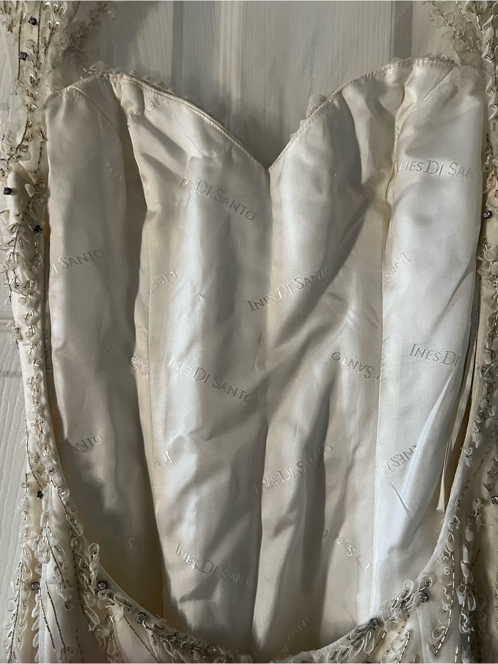 Vintage Ines Di Santo Beaded Wedding Dress with High Neck - Picture 10 of 12
